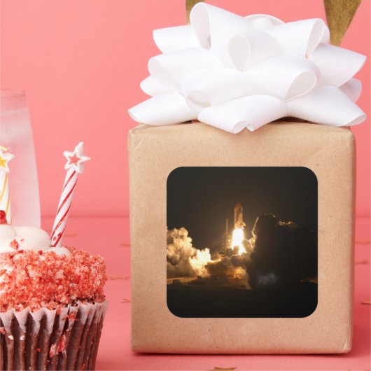 Space Shuttle Earth Orbital Spacecraft Night Canva Quadratischer Aufkleber (Party)