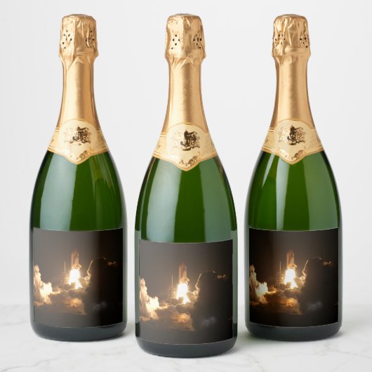 Space Shuttle Earth Orbital Spacecraft Night Canva Schaumweinetikett (Flaschen)