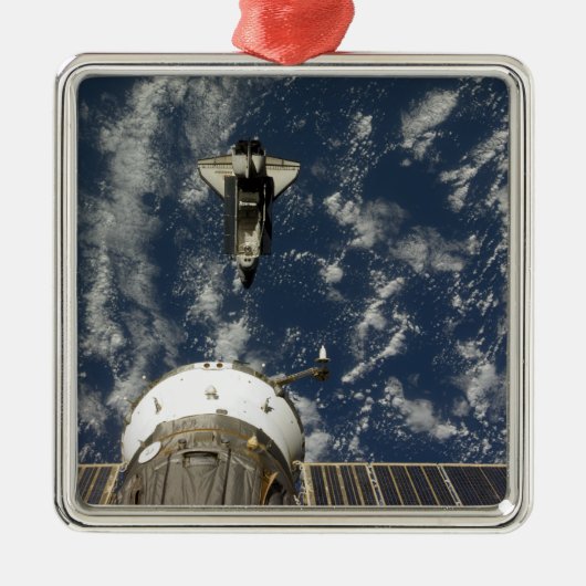 Space Shuttle Endeavour und ein Sojus-Raumfahrzeug Silbernes Ornament (Vorne)