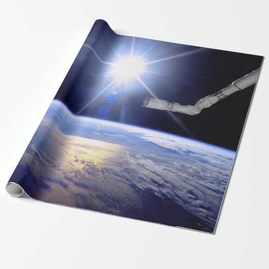 Space Shuttle Robot Arm Earth Orbit Sunburst Geschenkpapier (Ungerollt)