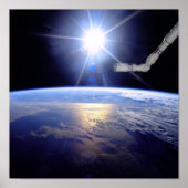 Space Shuttle Robot Arm Earth Orbit Sunburst Poster (Vorne)
