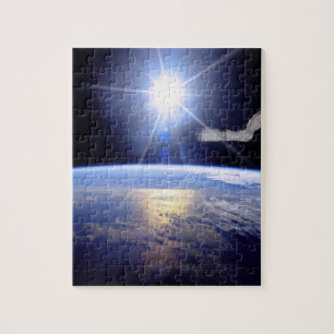 Space Shuttle Robot Arm Earth Orbit Sunburst Puzzle