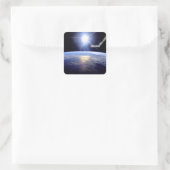 Space Shuttle Robot Arm Earth Orbit Sunburst Quadratischer Aufkleber (Tasche)