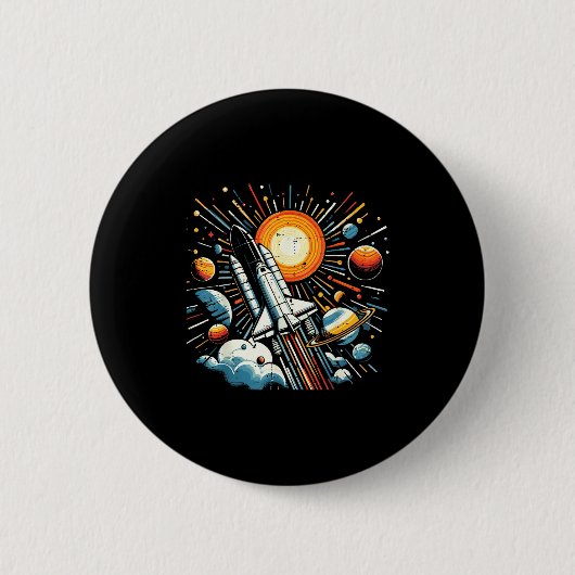 Space Shuttle Sonne Planeten Rakete Galaxie Jungen Button (Vorderseite)
