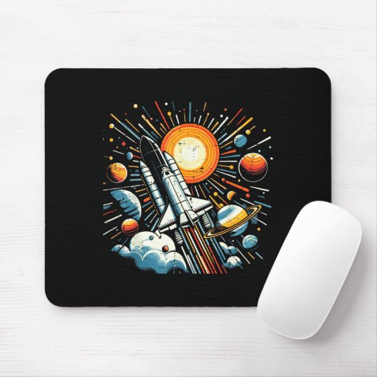 Space Shuttle Sun Planets Rocket Galaxy Boys Kids Mousepad (Mit Mouse)