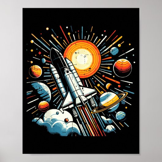 Space Shuttle Sun Planets Rocket Galaxy Boys Kids  Poster (Vorne)