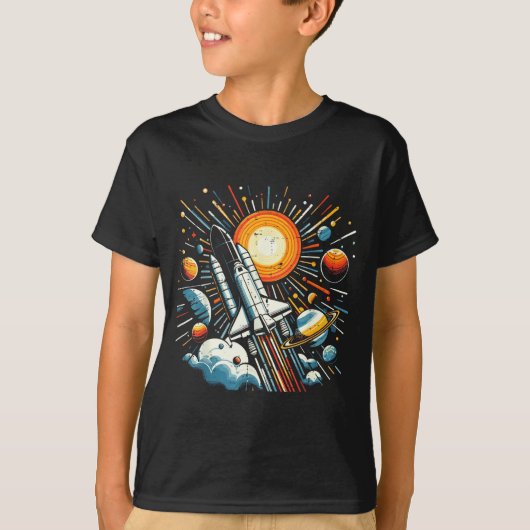 Space Shuttle Sun Planets Rocket Galaxy Boys Kids  T-Shirt (Vorderseite)