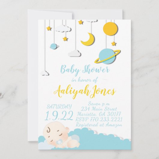 Space Sleeping Baby Einladung (Vorderseite)