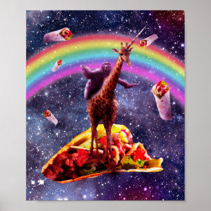Space Sloth Riding Giraffe Unicorn - Taco & Burrit Poster