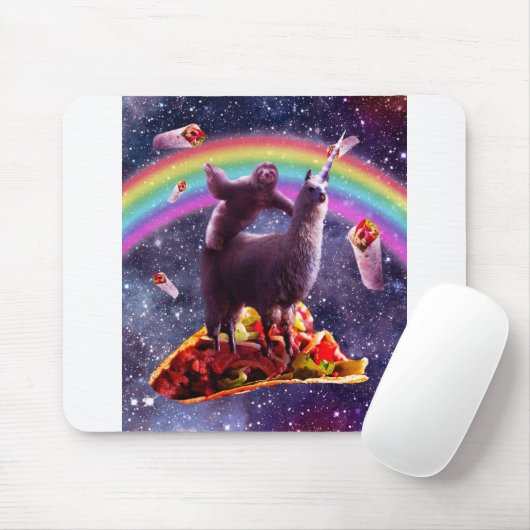 Space Sloth Riding Llama Unicorn - Taco & Burrito Mousepad (Mit Mouse)