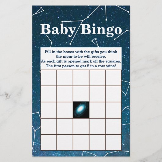 Space Star Constellations Baby Shower Bingo Flyer (Vorne)