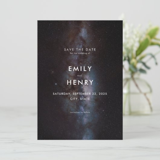 Space Stars Milky Way Galaxy Hochzeit Retten Sie d Save The Date (Stehend Vorderseite)