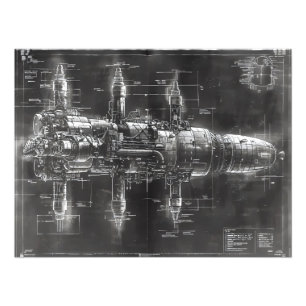 Space Station Black Blueprint Fotodruck