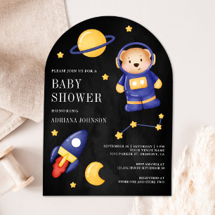 Space Teddy Bär Astronaut Schwarz Baby Shower Einladung