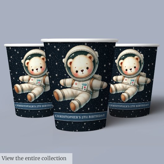 Space Teddy Bear Astronaut Baby Boy Birthday Cups Pappbecher