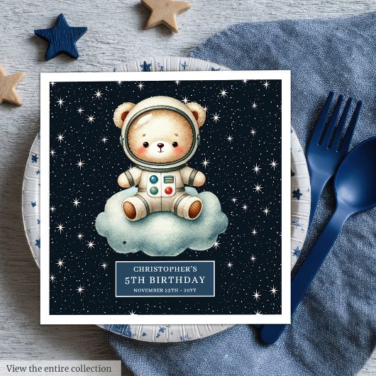 Space Teddy Bear Astronaut Napkins Boy Birthday Serviette