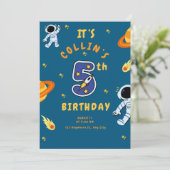 Space Theme 5th Birthday Invitation for Boys Einladung (Stehend Vorderseite)