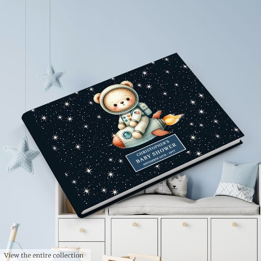 Space Theme Baby Boy Guest Book Teddy Bear Gästebuch