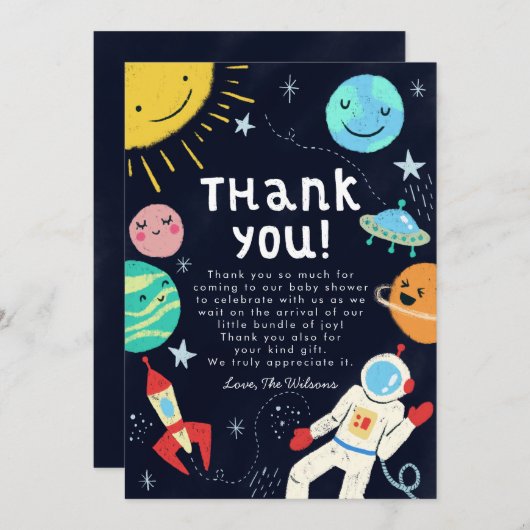 Space Theme Baby Dusche Dankeskarte (Vorne/Hinten)