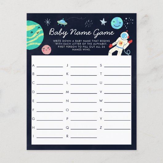 Space Theme Baby Name Dusche Spiel (Vorderseite)