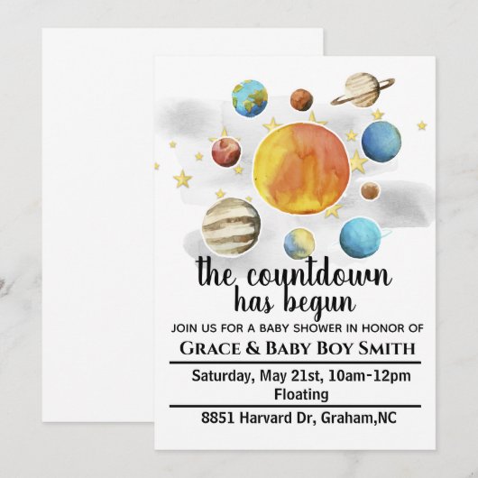 Space Theme Baby Shower Einladungen (Vorne/Hinten)