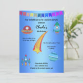 Space Theme Blue Star Birthday Einladung (Stehend Vorderseite)