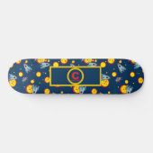 Space Theme for Boys in Blue Red and Yellow Name Skateboard (Horizontal)