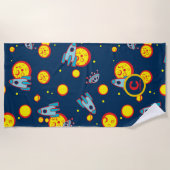 Space Theme for Boys in Blue Red and Yellow Name Strandtuch (Vorderseite)