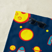 Space Theme for Boys in Blue Red and Yellow Name Strandtuch (Beispiel)
