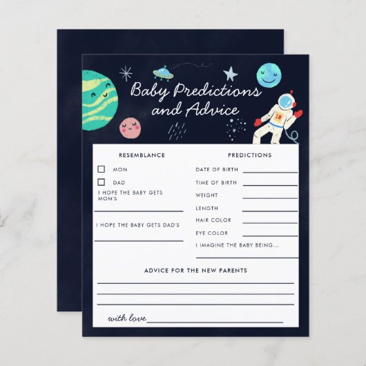 Space Theme Shower Baby Vorhersagen und Ratschläge (Vorne/Hinten)