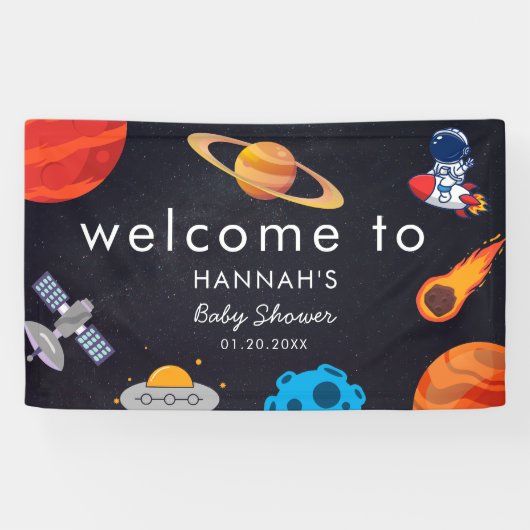 Space Theme Willkommen Niedliche Baby Dusche Banner (Horizontal)