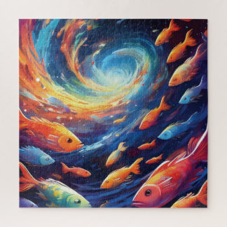 Space themed art with fish puzzle