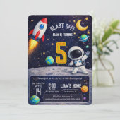 Space Themed Birthday Blast Off Outer Space Einladung (Stehend Vorderseite)