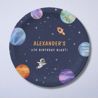 Space Themed Niedliche Geburtstag Party Aquarell Pappteller
