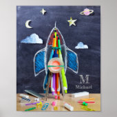 Space Themed Rocket Ship ~ Custom Monogram Kids Poster (Vorne)