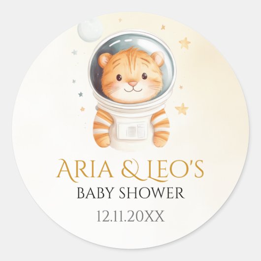 Space Tiger Baby Dusche Pflegeaufkleber Runder Aufkleber (Vorderseite)