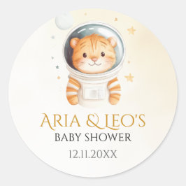 Space Tiger Baby Dusche Pflegeaufkleber Runder Aufkleber