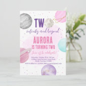 Space Two Infinity 2. Geburtstag Einladung Pink (Stehend Vorderseite)
