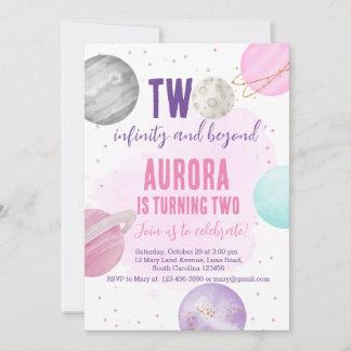 Space Two Infinity 2. Geburtstag Einladung Pink