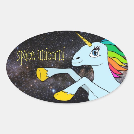 Space Unicorn! Aufkleber! Ovaler Aufkleber (Vorderseite)