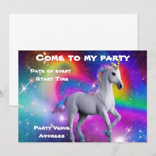 Space Unicorn-Party Einladung (Vorne/Hinten)