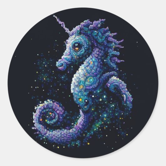 Space Unicorn-Seepferd Runder Aufkleber (Vorderseite)