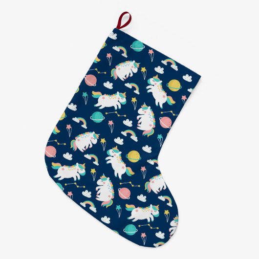 Space Unicorns Großer Weihnachtsstrumpf (Vorderansicht (hängend))