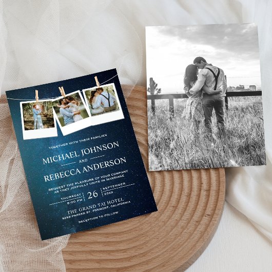 Space Universe Blue Galaxy Foto Collage Wedding Einladung