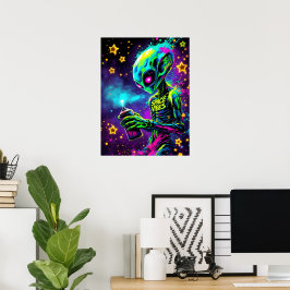 Space Vibes Alien Neon Poster