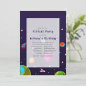 Space Virtual Birthday Party Einladung (Stehend Vorderseite)