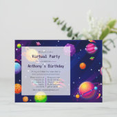 Space Virtual Birthday Party Einladung (Stehend Vorderseite)