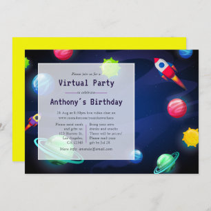 Space Virtual Birthday Party Einladung