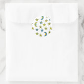 Space Yellow Blue Moon and Stars Jewels Muster Runder Aufkleber (Tasche)