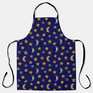 Space Yellow Blue Moon and Stars Jewels Muster Schürze